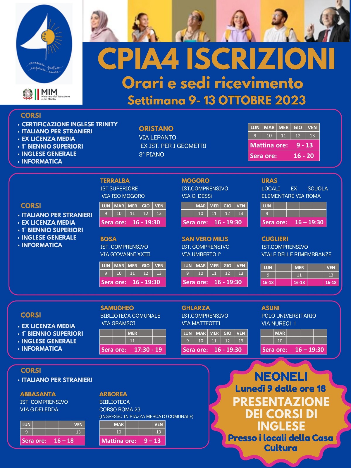 Orario accoglienza 09 13 ottobre